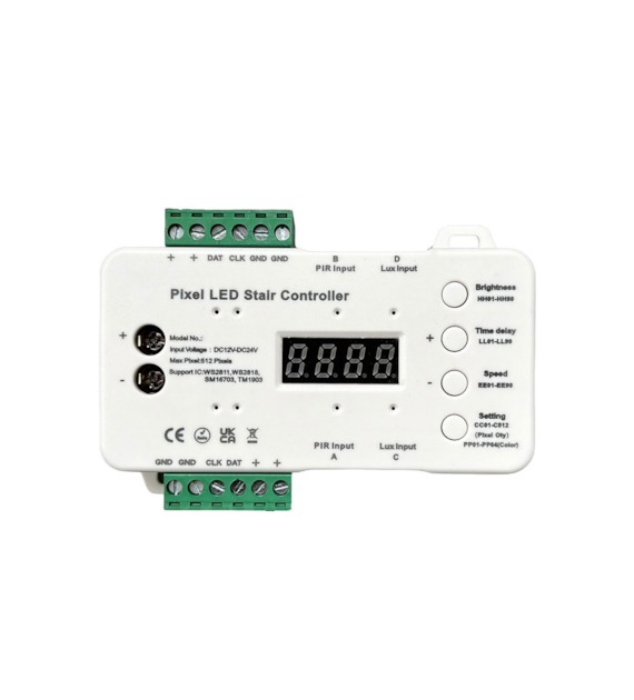 Digital LED mono/RGB staircase-corridor controller 12-24V Twilight sensor and 2xPIR