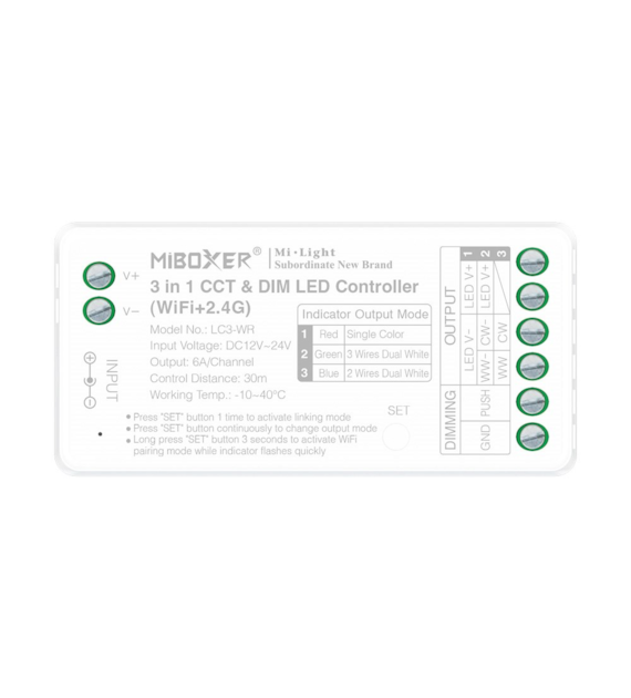 Odbiornik taśm LED MONO/CCT 2 przewody, (WiFi+2,4GHz) 10A