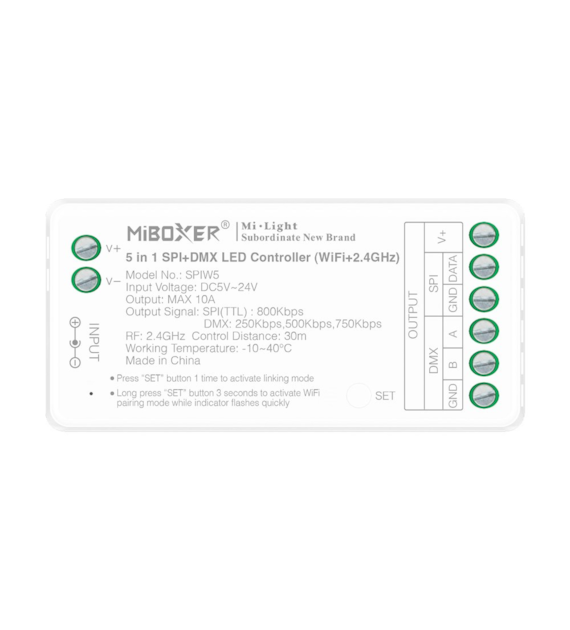Digital SPI+DMX Controller WI-FI+2.4G SPIW5 10A 5in1