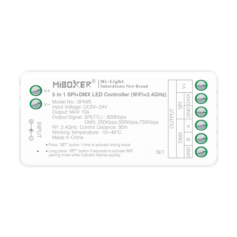 Sterownik cyfrowy SPI+DMX WI-FI+2.4G SPIW5 10A 5w1