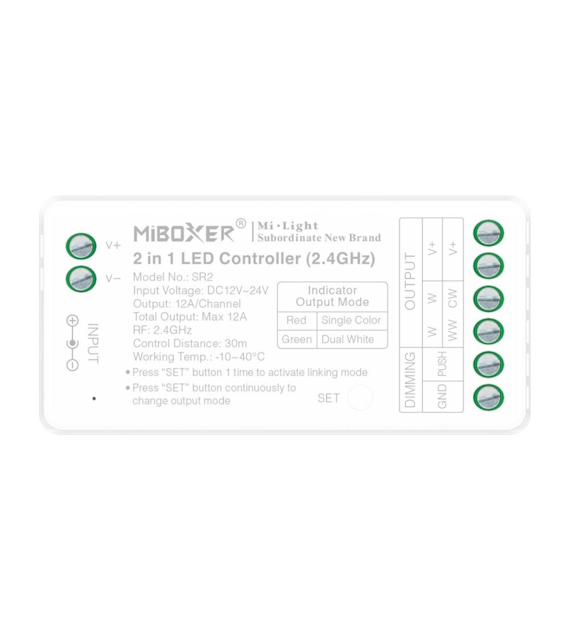 Mi-Light MONO/CCT LED strip receiver 30m, 12A PUSH power (FUT035S+)