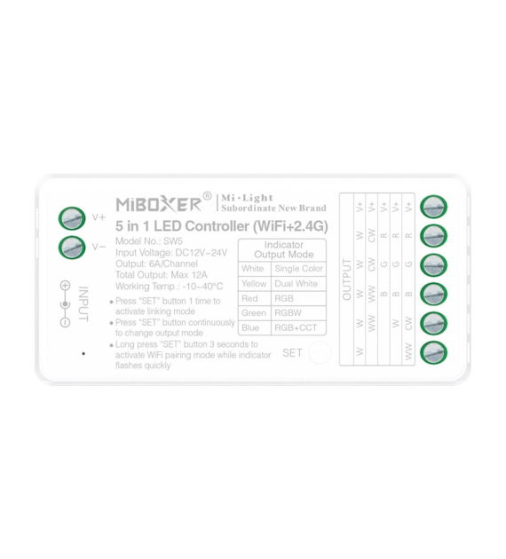Mi-Light odbiornik taśm LED 5w1 MONO/CCT/RGB/RGBW/RGBCCT WI-FI 12A 2,4G RF (FUT037W+)