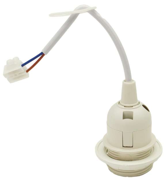 Bau-Fassung E27 weiß, schwer entflammbar mit Kabel