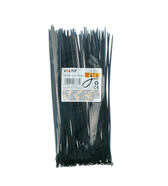 Opaska kablowa 2,5*200 nylon 66 czarna
